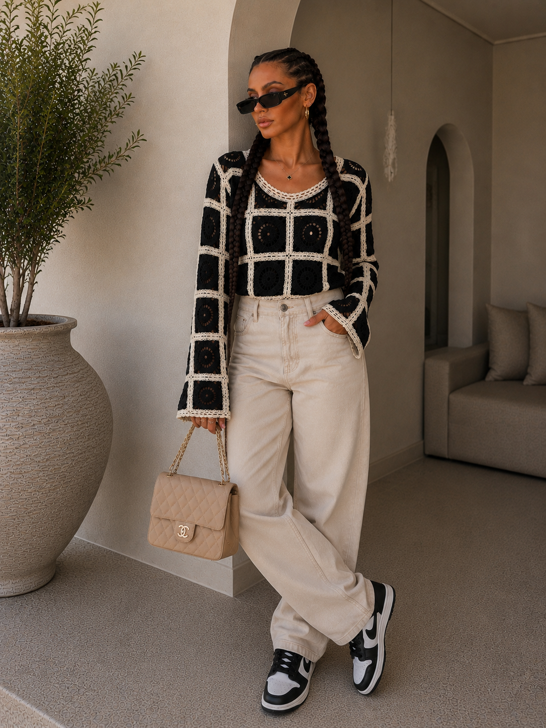 Maglia Crochet Geometrica Color Block