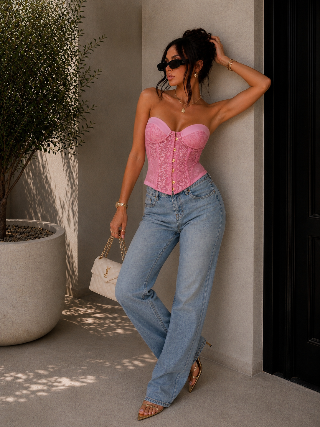 Corsetto Bustier in Pizzo Trasparente con Coppe Push-Up