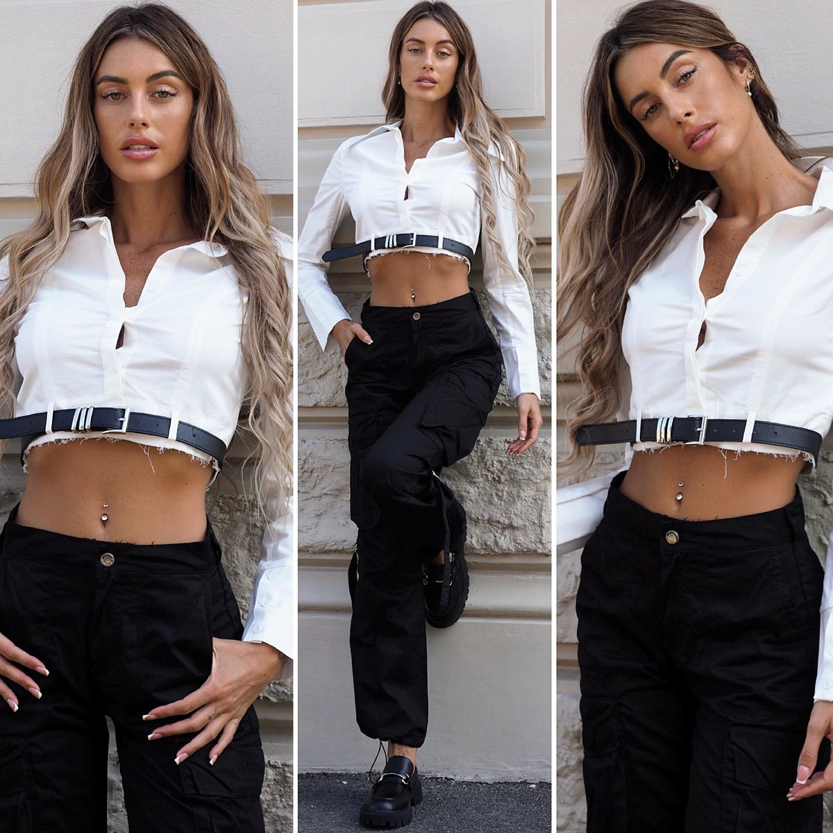 Camicia crop con cintura