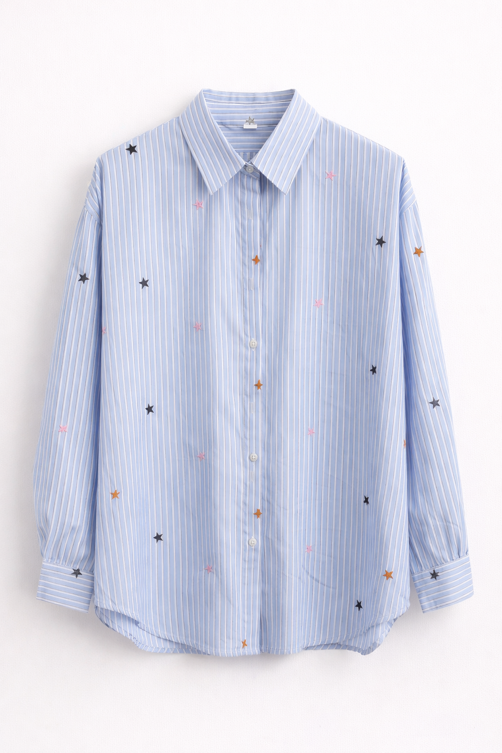 Camicia Righe Celeste con Stelline Ricamate