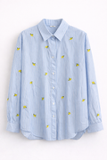 Camicia a Righe Celesti con Limoni Ricamati