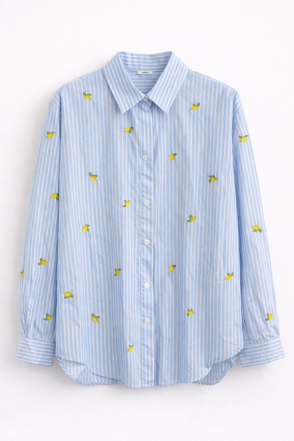 Camicia a Righe Celesti con Limoni Ricamati