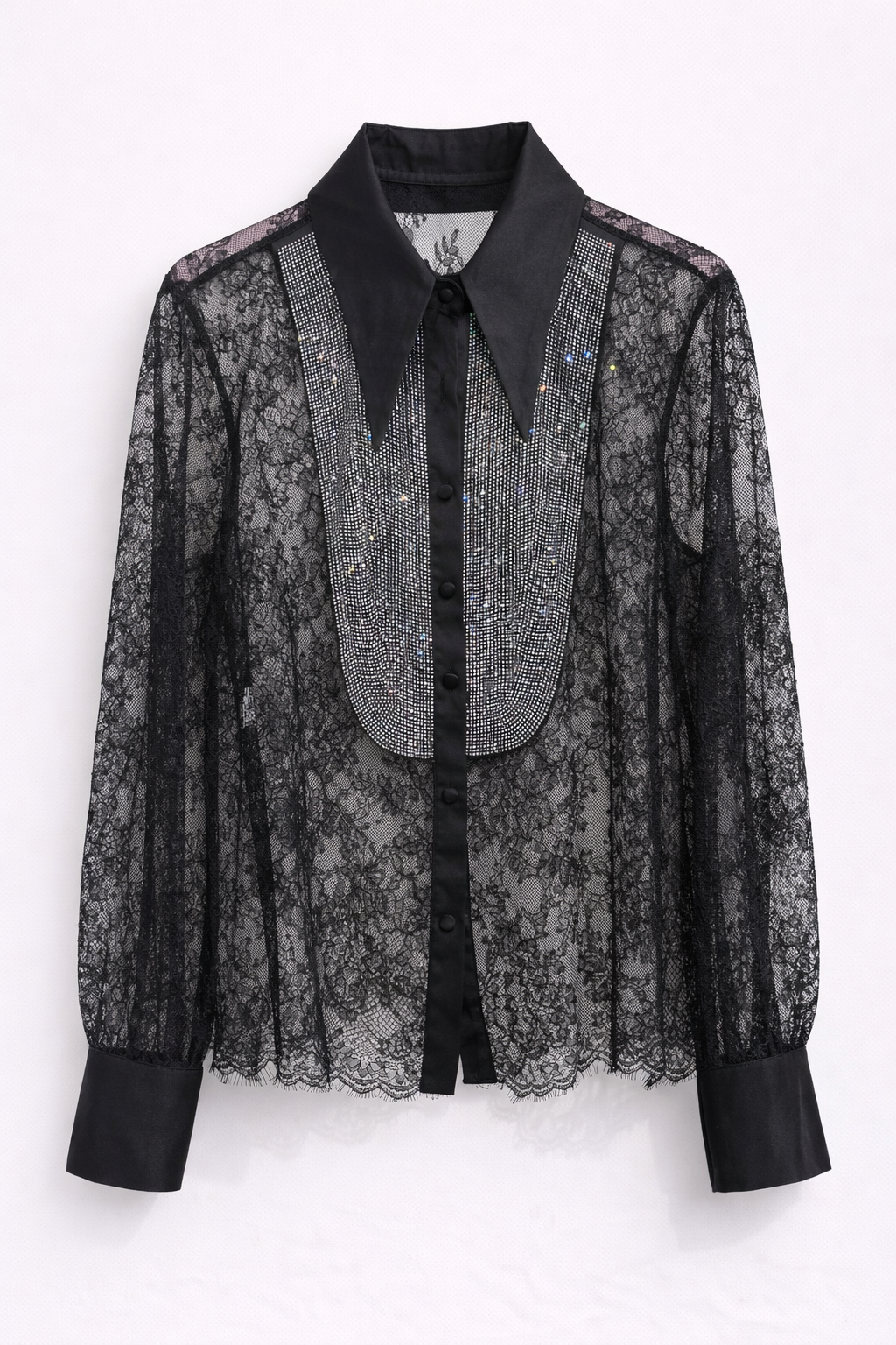 Camicia in Pizzo Nero con Inserto Gioiello