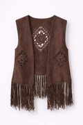Gilet Boho in Suede con Frange e Crochet