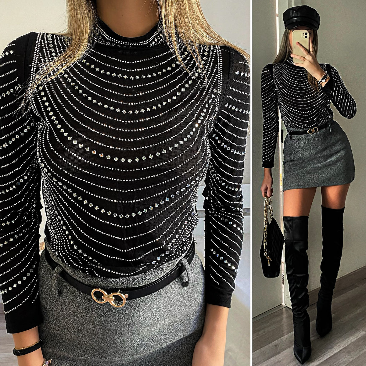 Blusa in velo con strass