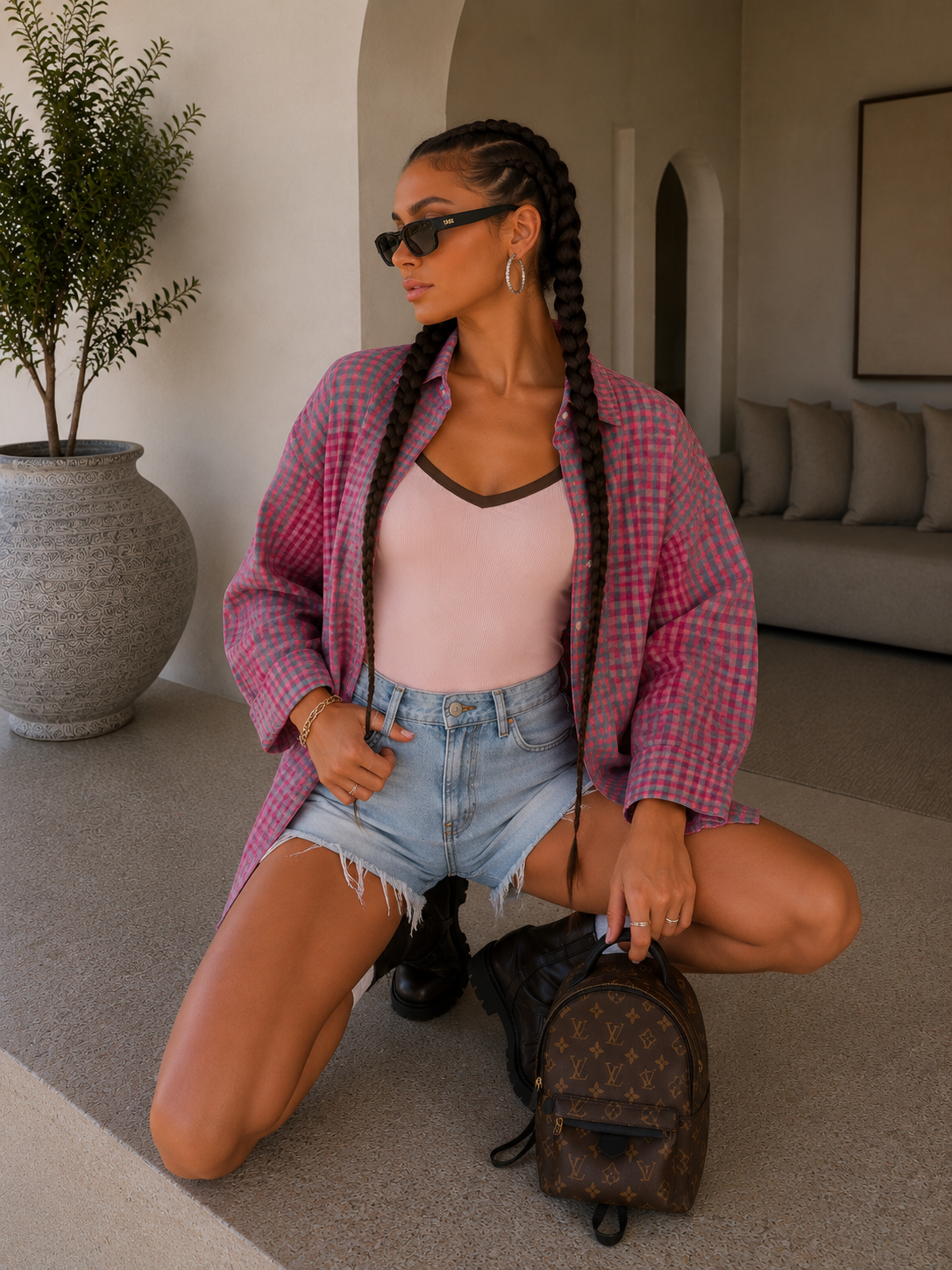 Camicia Oversize Check Pink & celeste