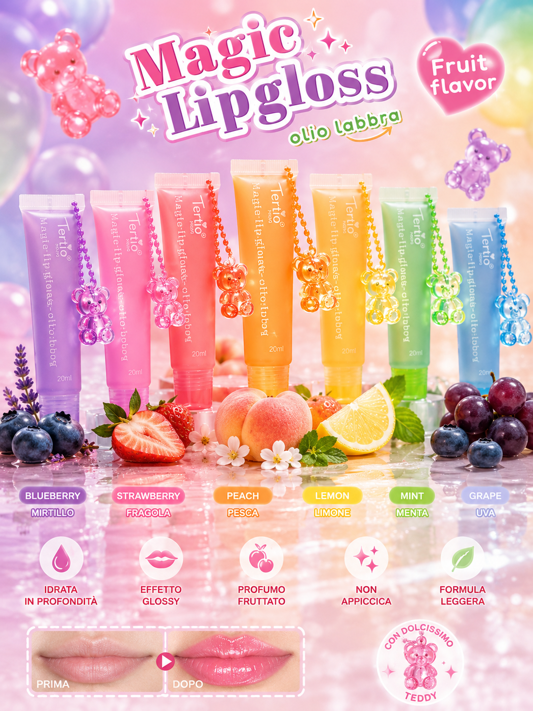 Magic Lipgloss – Olio Labbra Fruit Flavor con Teddy Charm
