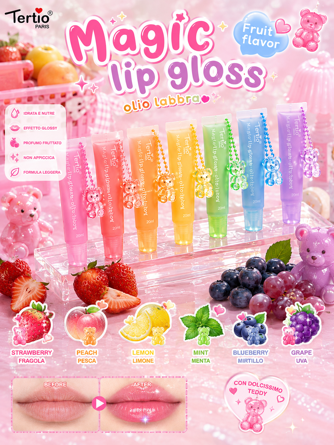 Magic Lipgloss – Olio Labbra Fruit Flavor con Teddy Charm