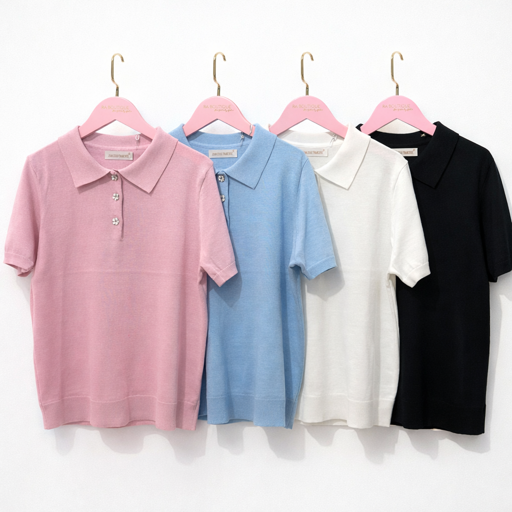 Polo Knit Flower Buttons