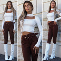 Pantalone choco con cintura oro