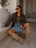 Gonna in denim con pieghe