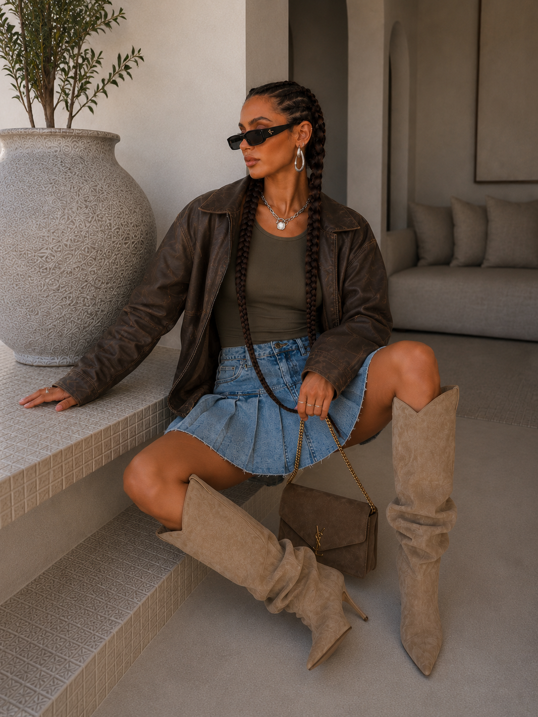 Gonna in denim con pieghe