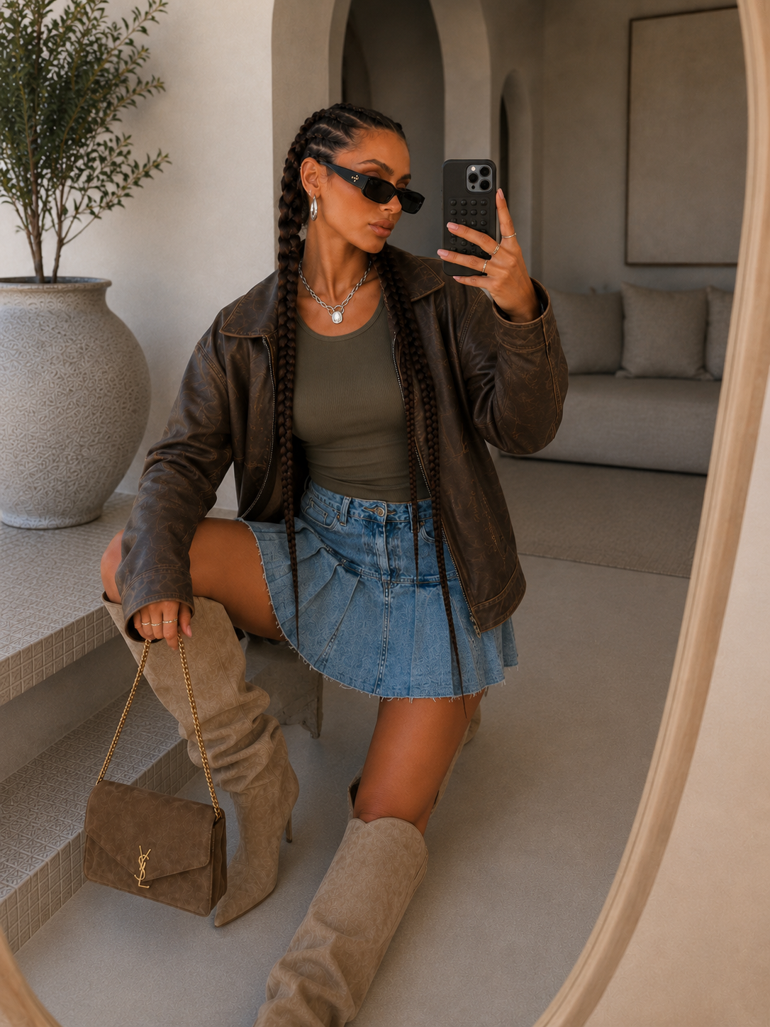 Gonna in denim con pieghe