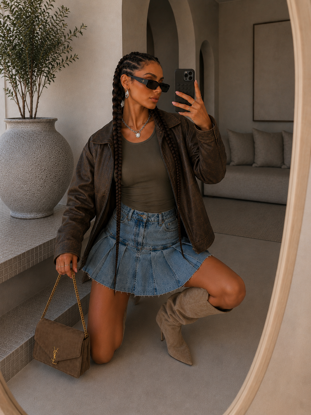 Gonna in denim con pieghe