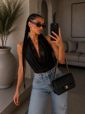 Body drappeggiato con scollo ad anello