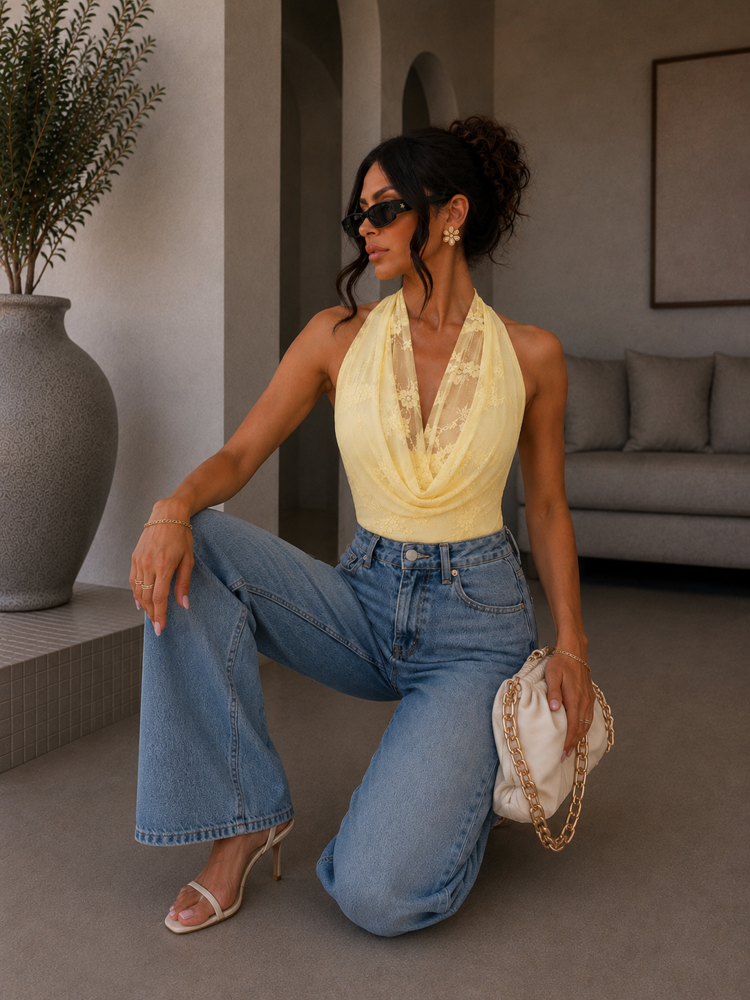 Body drappeggiato con scollo ad anello
