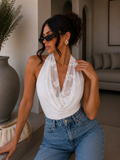 Body drappeggiato con scollo ad anello