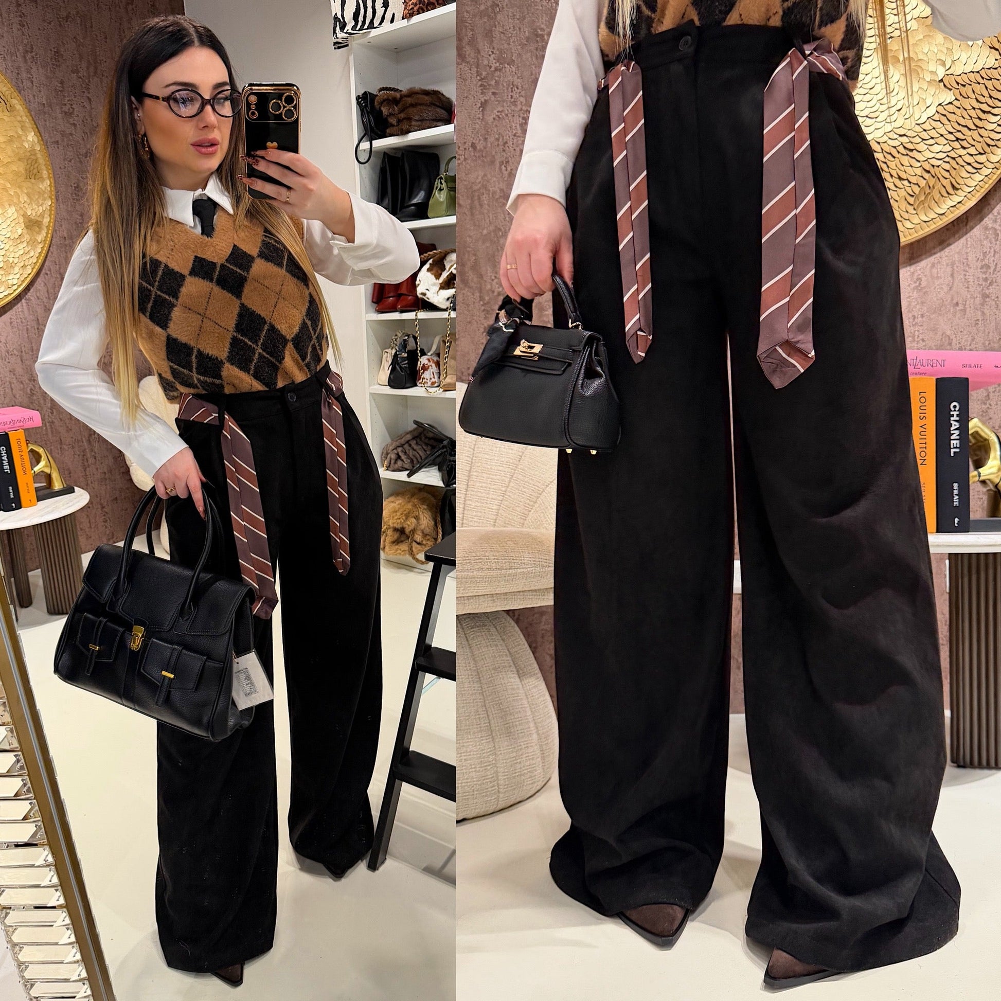 Pantalone in camoscio con cintura in vita