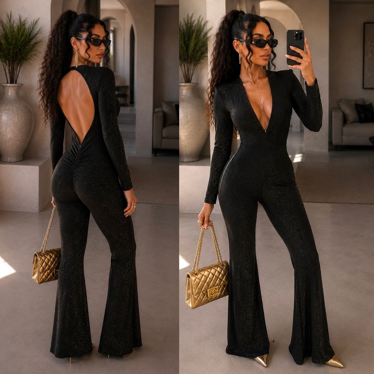 Tuta push up nero lurex