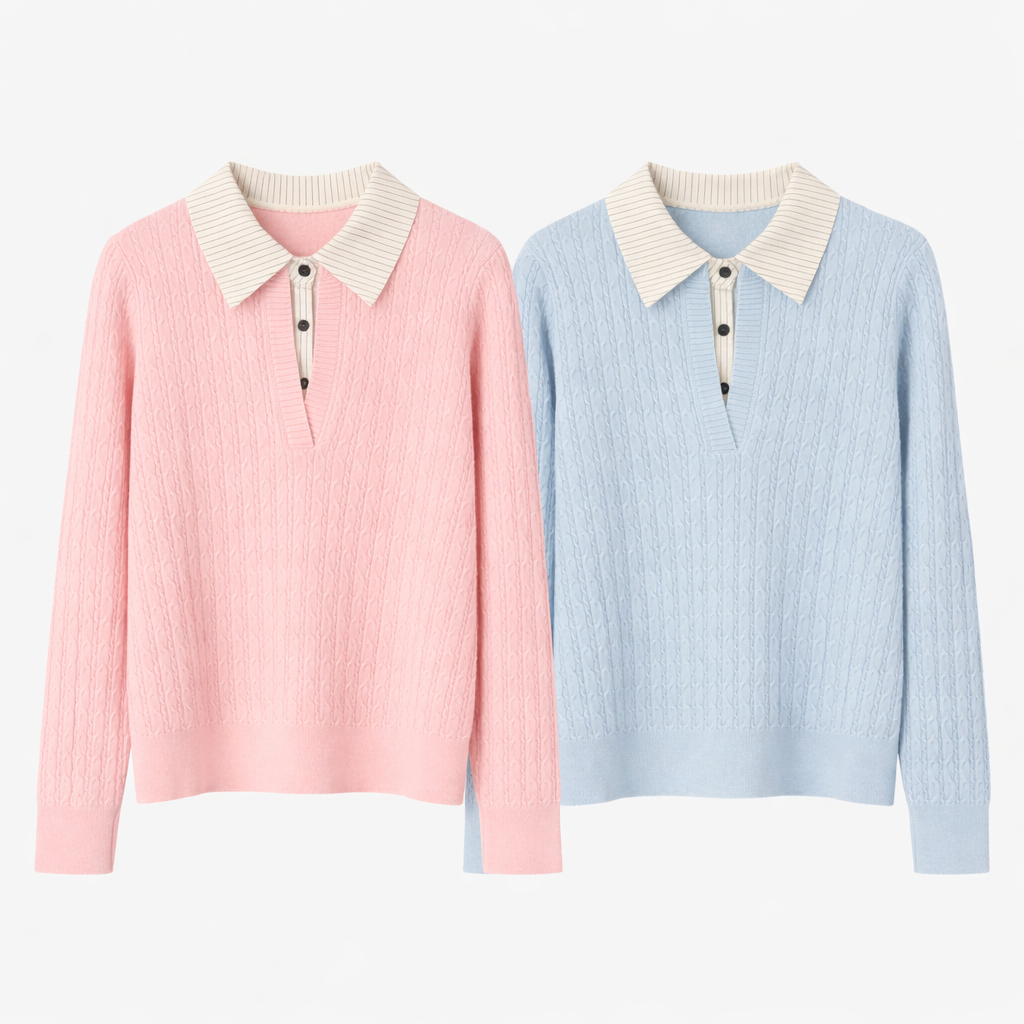 Maglia con colletto a camicia 2 colori