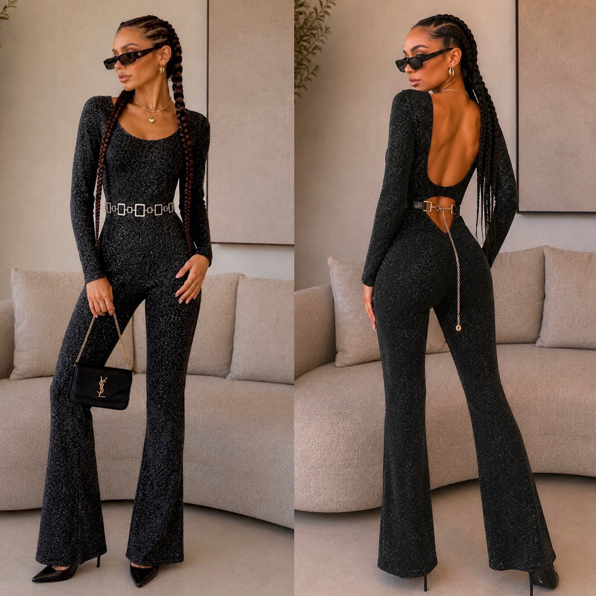 Tuta push up nero lurex