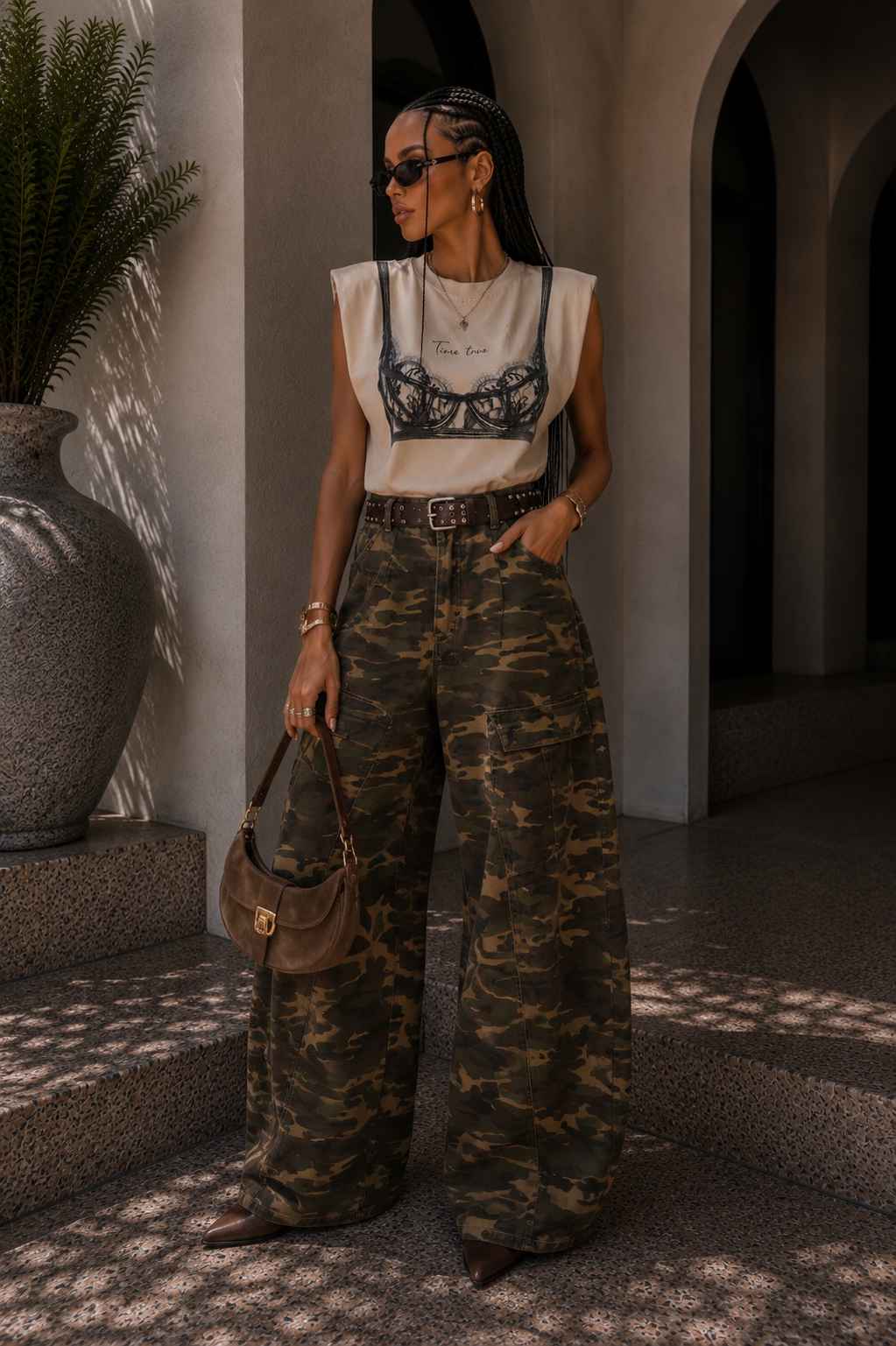 Pantalone cargo camouflage oversize