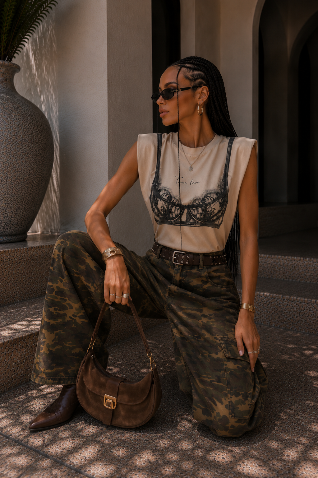 Pantalone cargo camouflage oversize