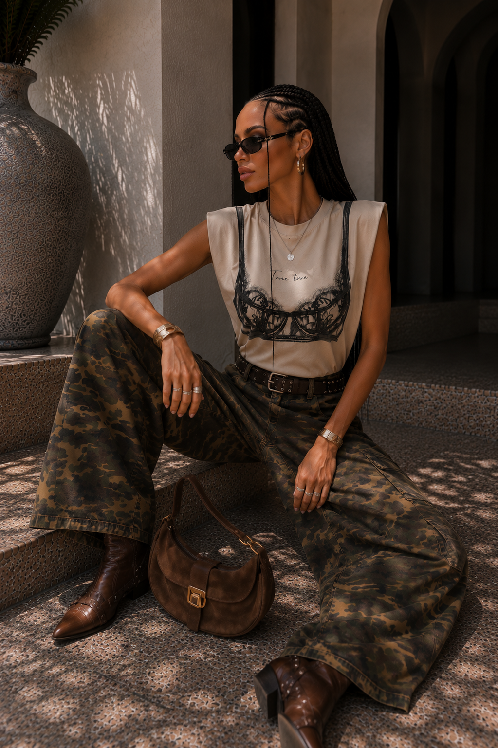 Pantalone cargo camouflage oversize