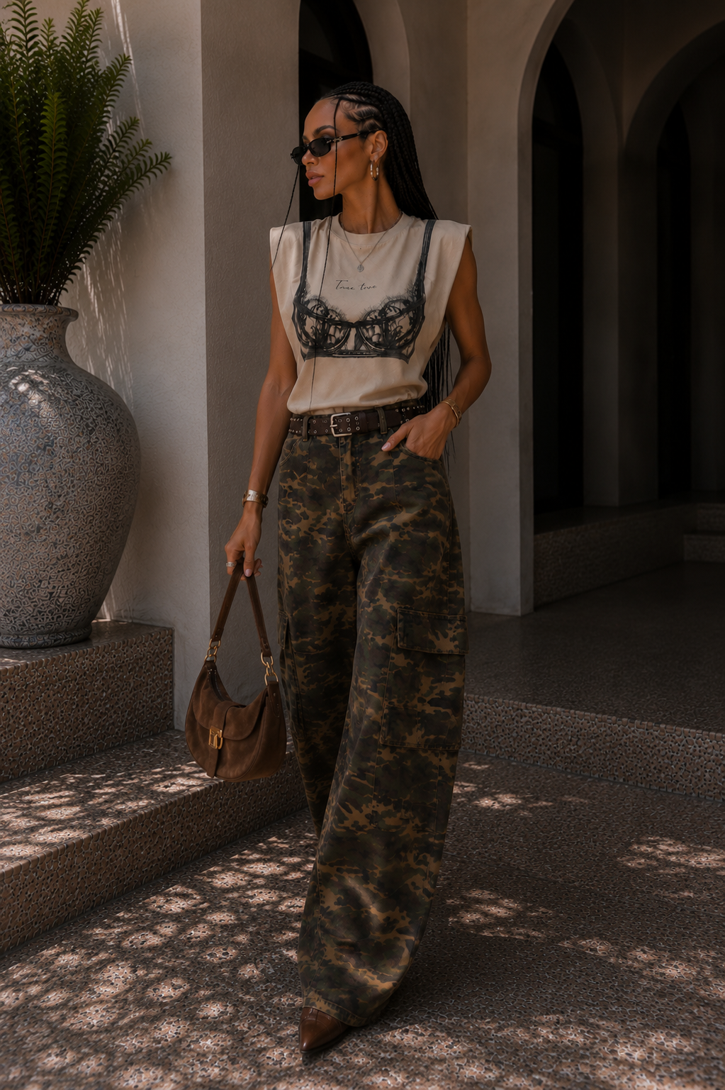 Pantalone cargo camouflage oversize