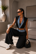Completo bicolor con gilet e pantalone palazzo