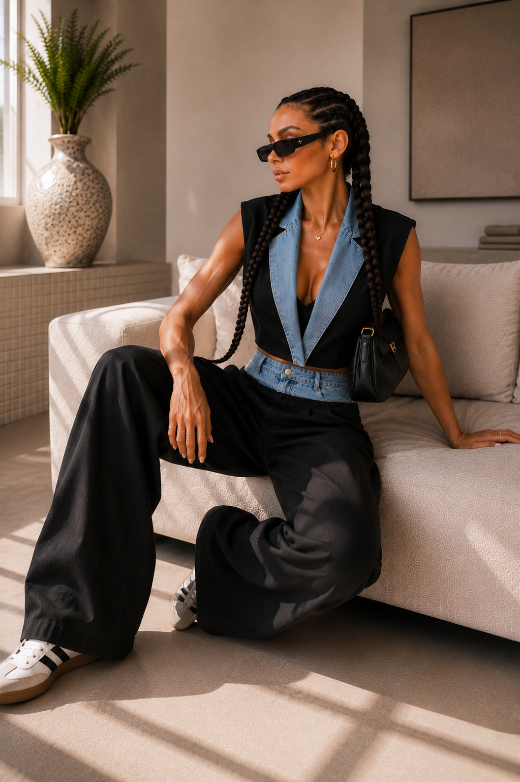 Completo bicolor con gilet e pantalone palazzo