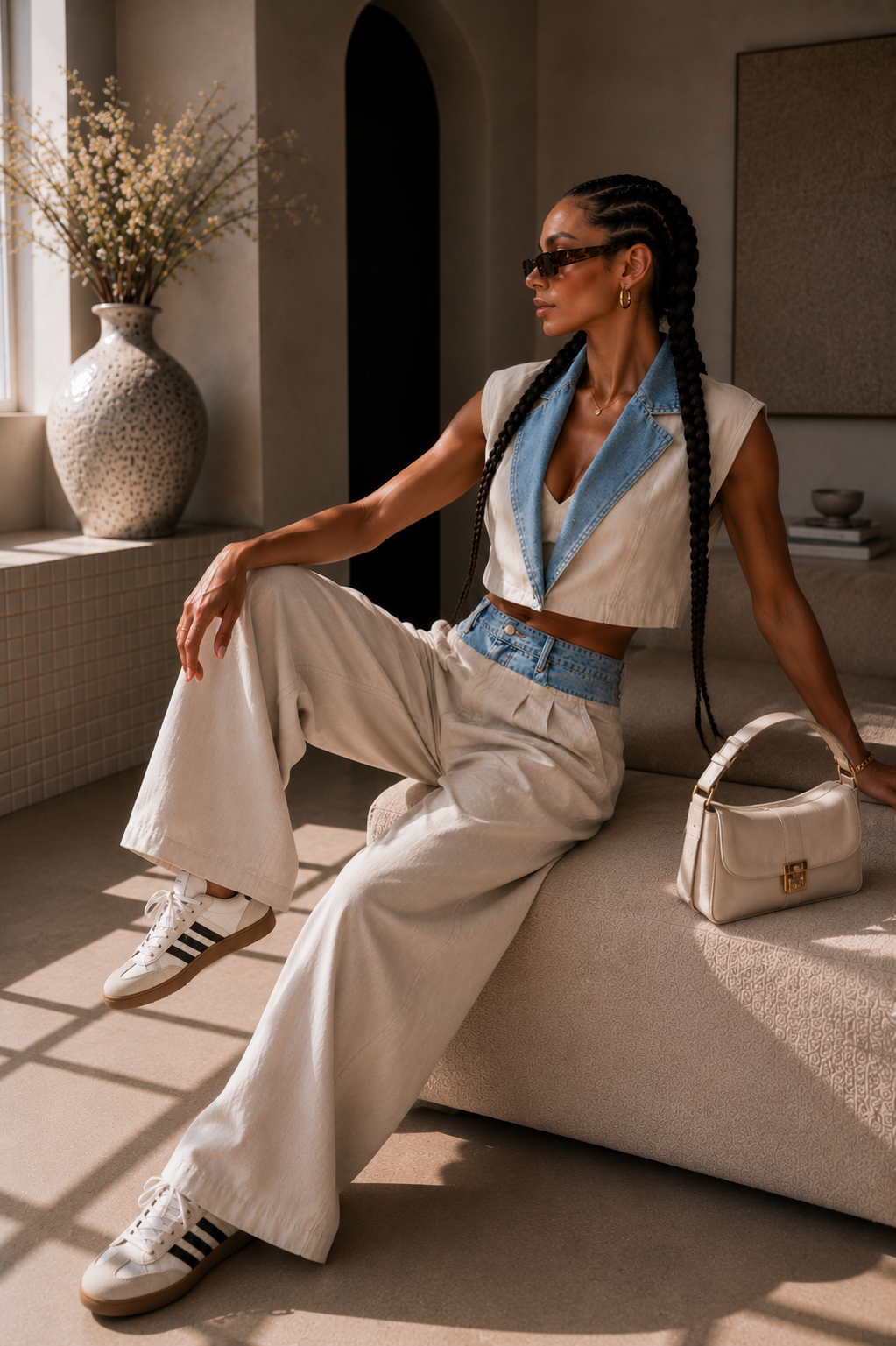 Completo bicolor con gilet e pantalone palazzo