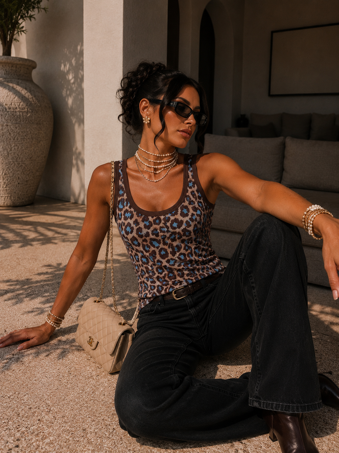 Canotta animalier mesh leopardata