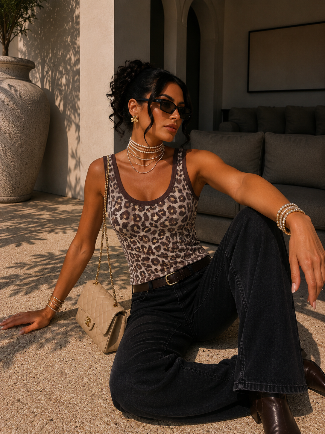 Canotta animalier mesh leopardata