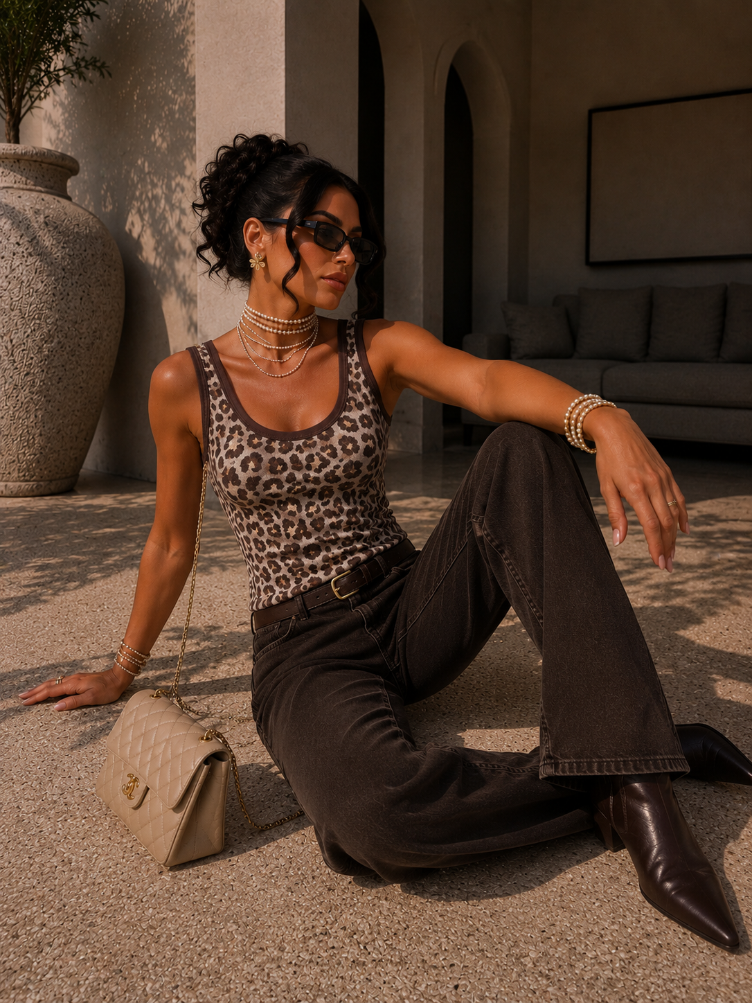 Canotta animalier mesh leopardata