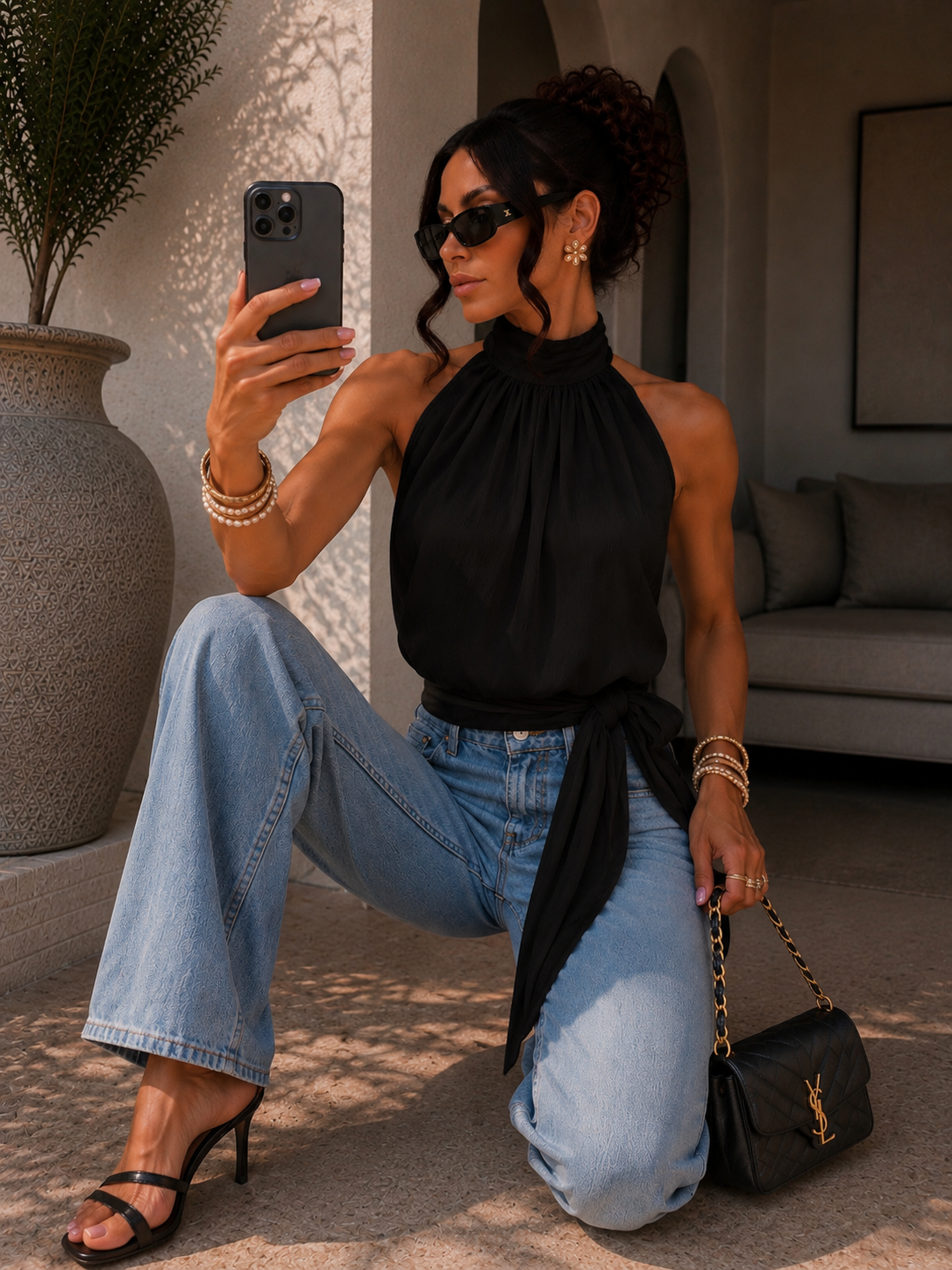 Top halter donna effetto chiffon