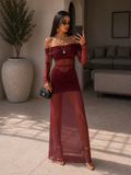 Abito bordeaux con trasparenza