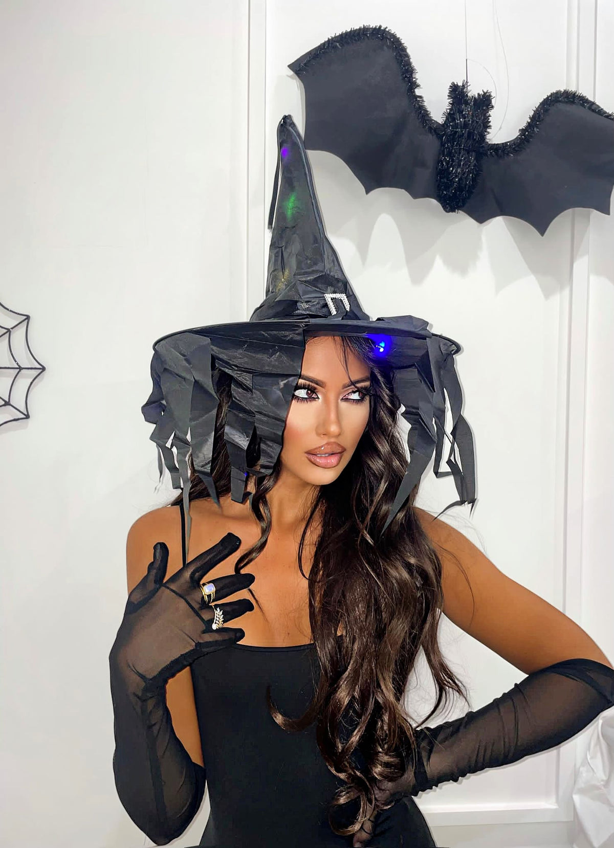Cappello nero con luci (Strega Halloween)