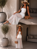 Abito a fascia con gonna in tulle bianco