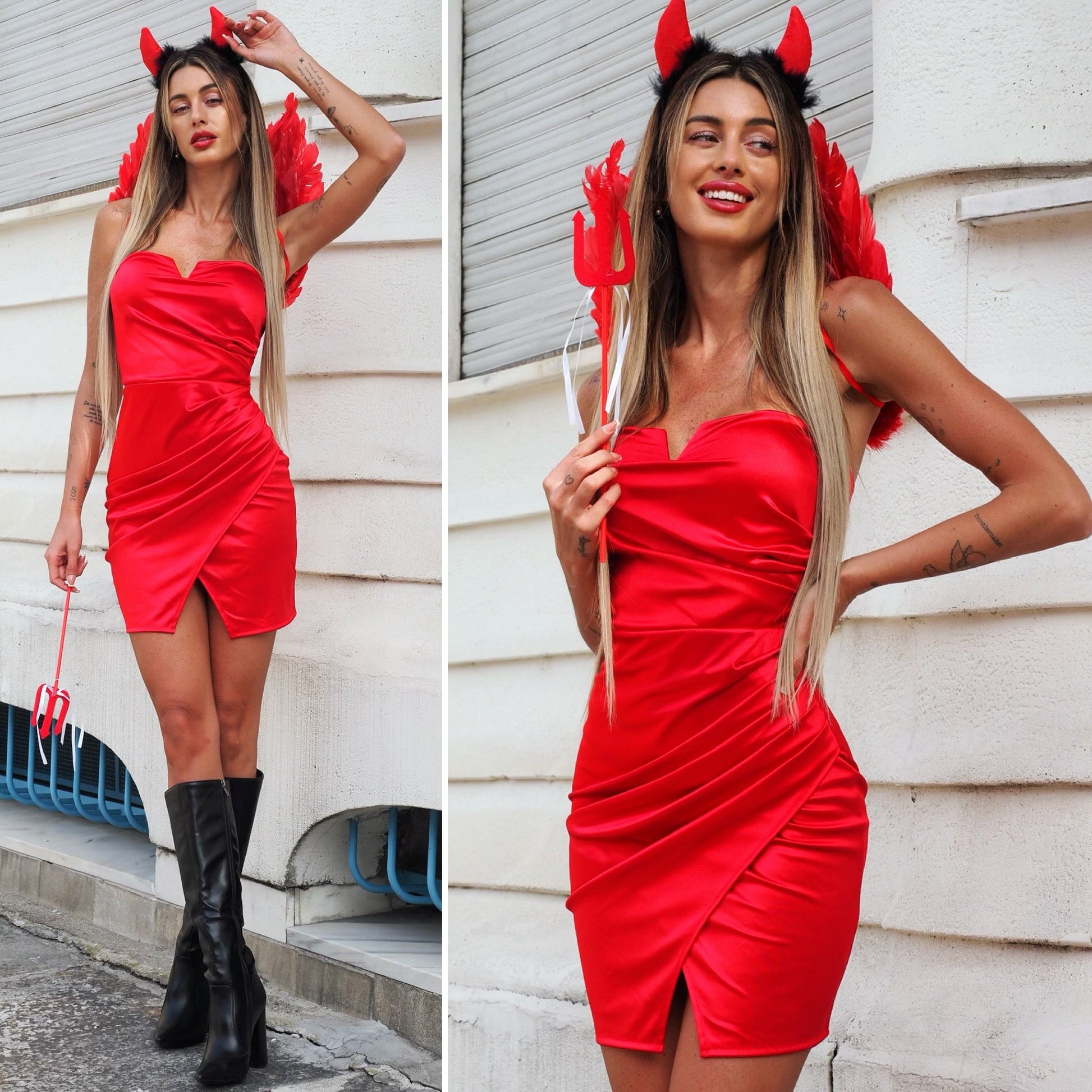 Cerchietto con corna rosse per nero ( Diavolo Halloween)