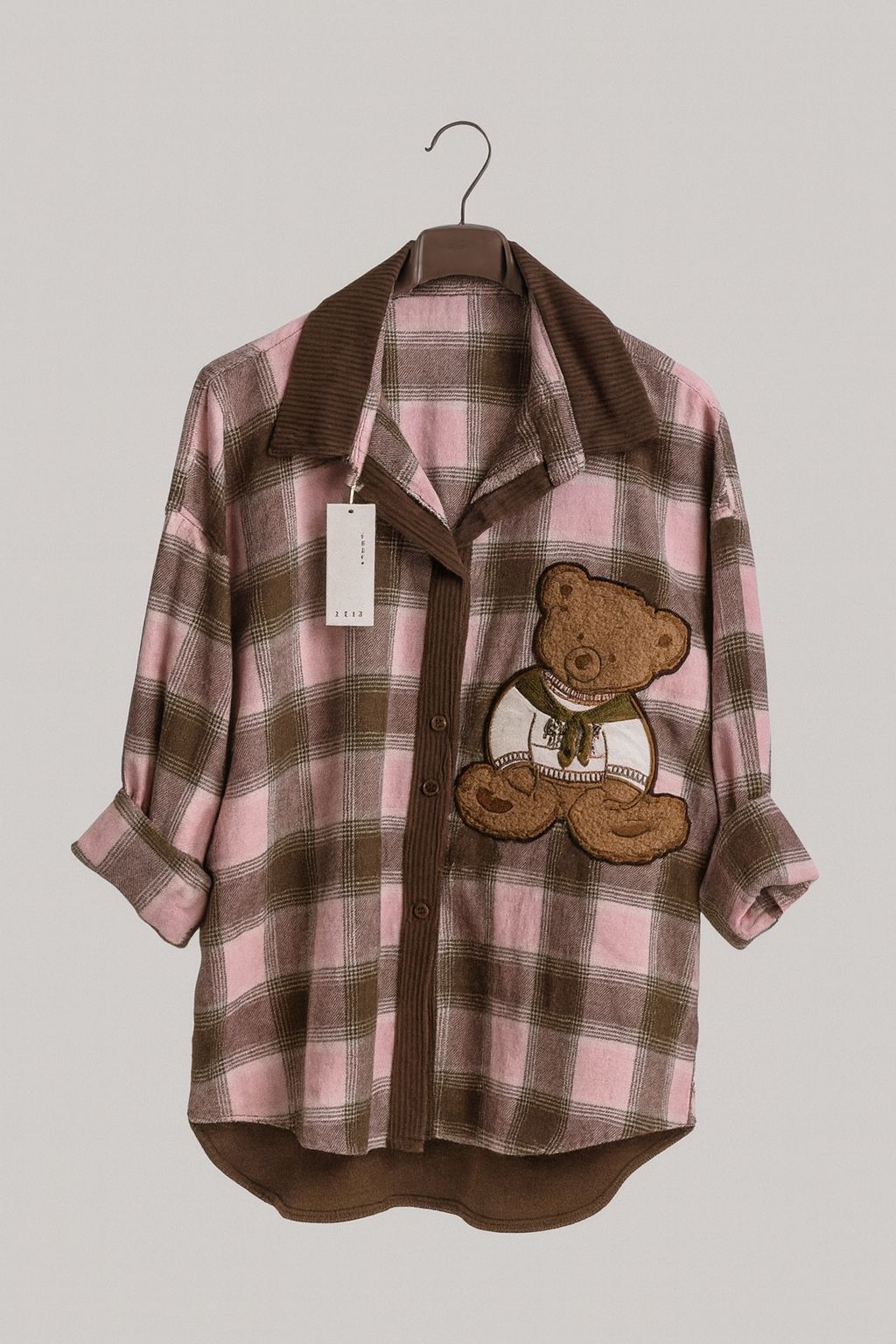 Camicia a quadri con teddy in rilievo