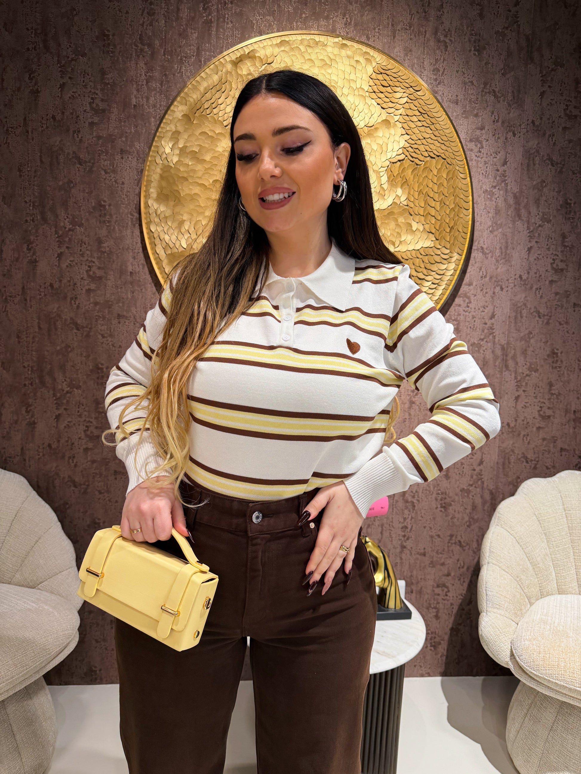 Polo primaverile a righe con cuore