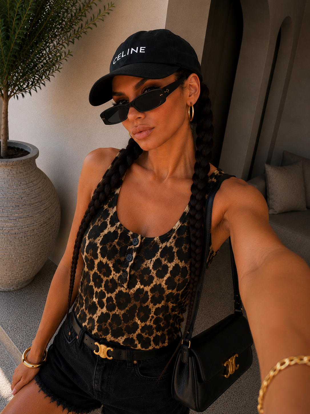 Top animalier con bottoncini