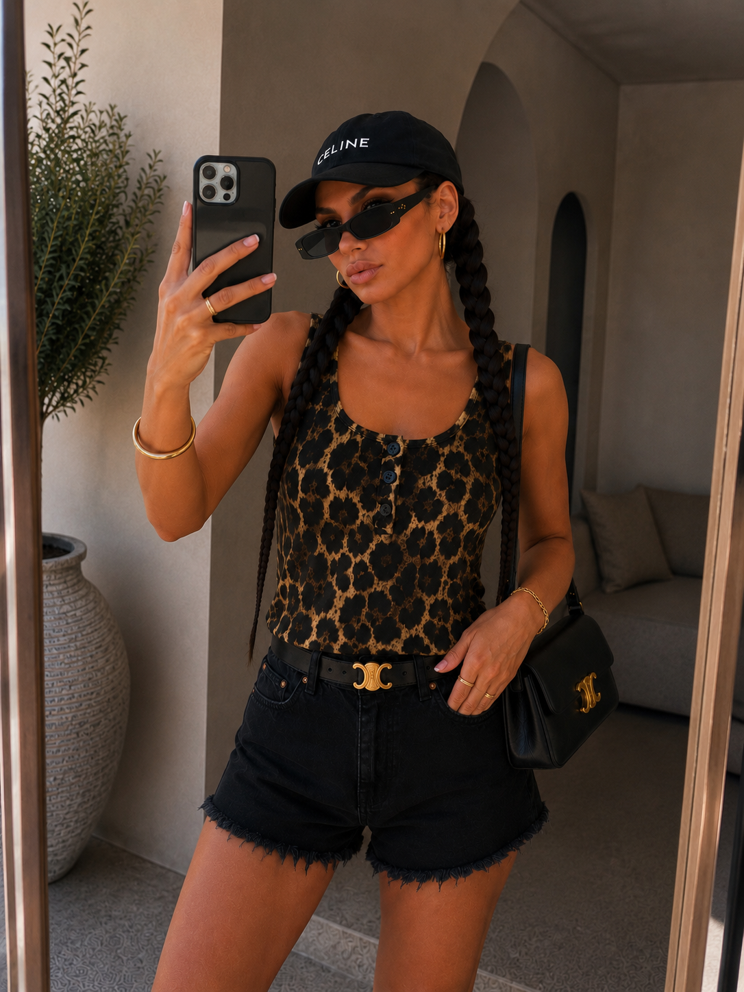 Top animalier con bottoncini