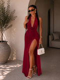 Abito bordeaux con gonna in velo