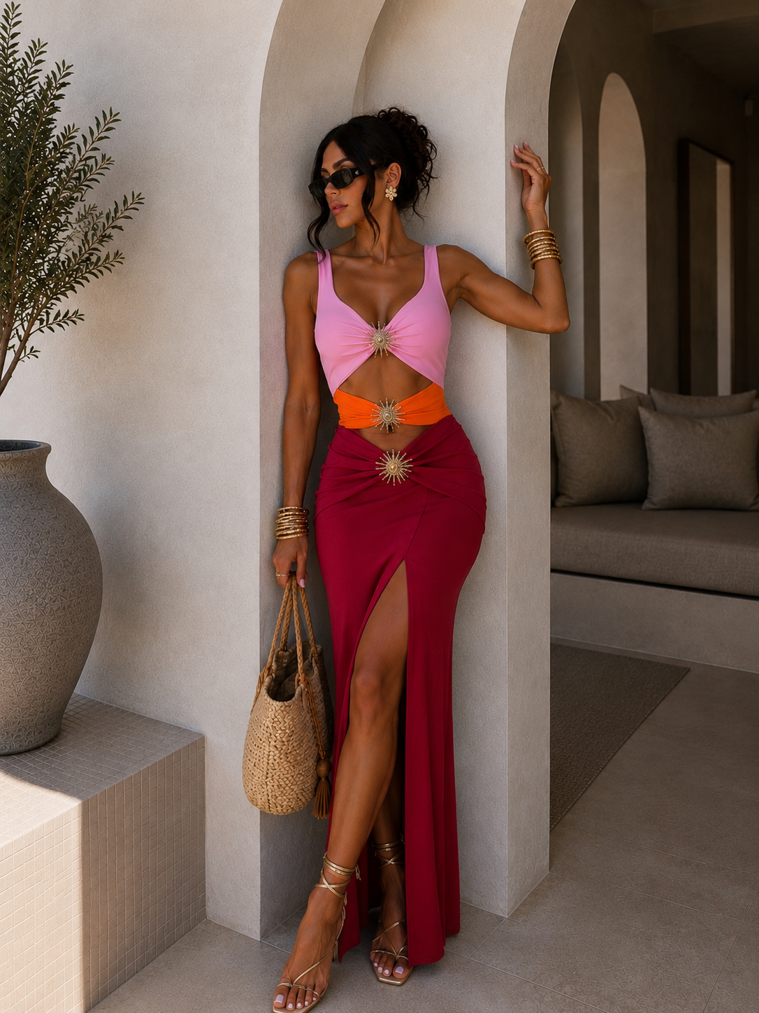 Bikini due pezzi con sole arancio