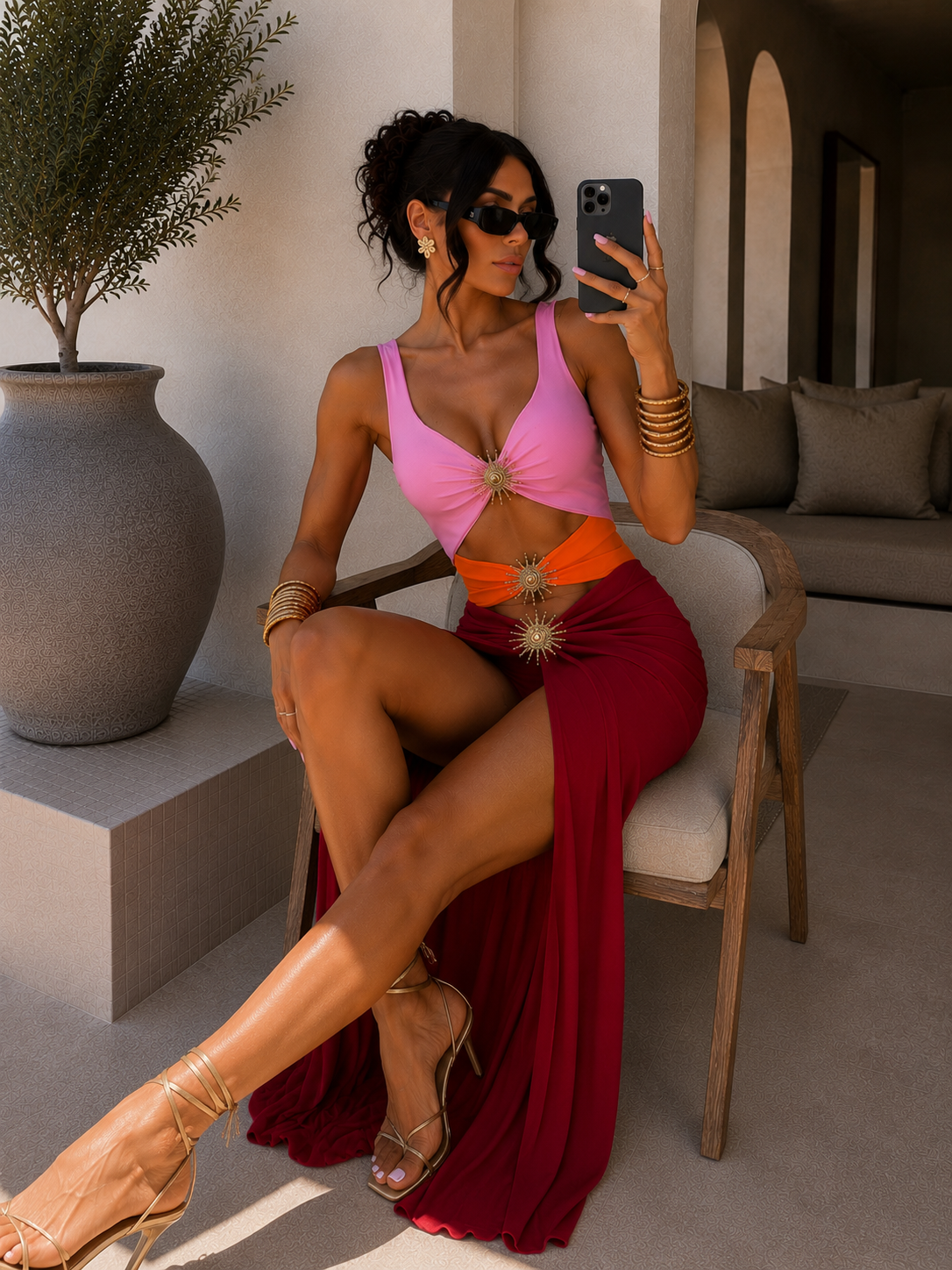 Bikini due pezzi con sole arancio