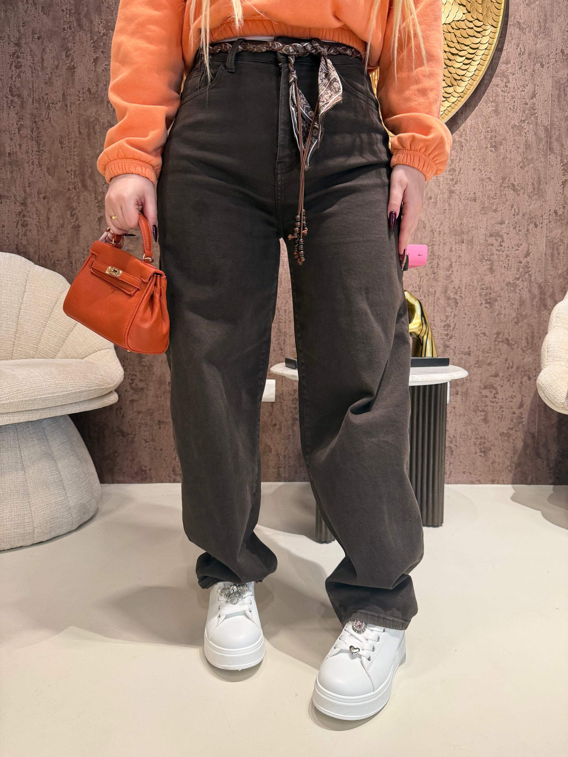 Jeans Wide Leg Brown