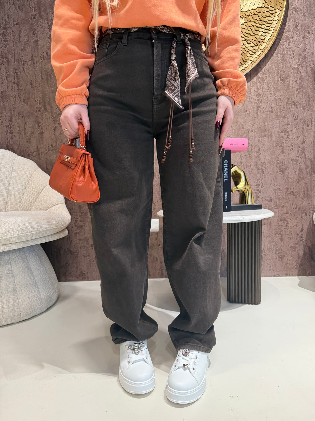 Jeans Wide Leg Brown