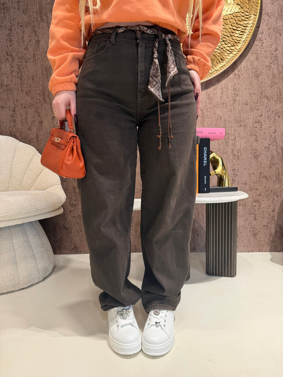 Jeans Wide Leg Brown